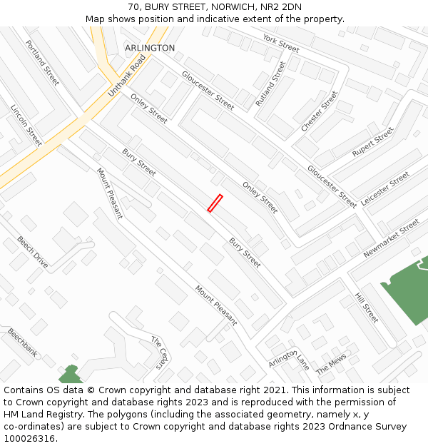 70, BURY STREET, NORWICH, NR2 2DN: Location map and indicative extent of plot