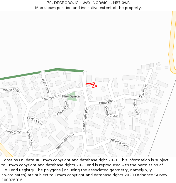 70, DESBOROUGH WAY, NORWICH, NR7 0WR: Location map and indicative extent of plot