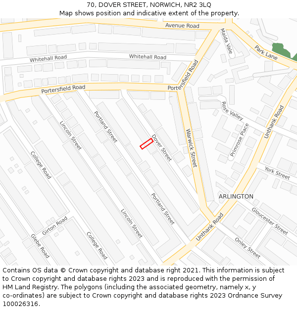 70, DOVER STREET, NORWICH, NR2 3LQ: Location map and indicative extent of plot
