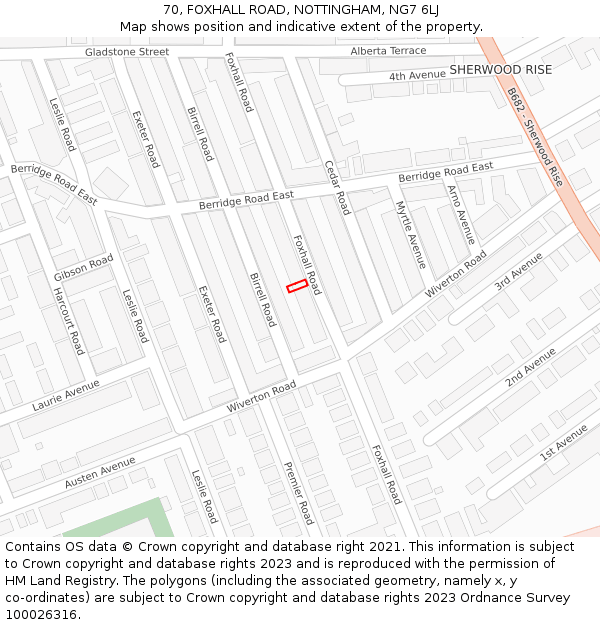 70, FOXHALL ROAD, NOTTINGHAM, NG7 6LJ: Location map and indicative extent of plot