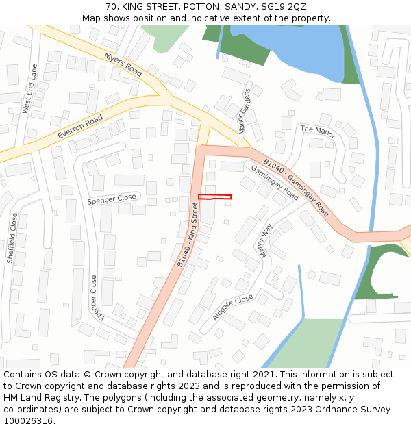 70, KING STREET, POTTON, SANDY, SG19 2QZ: Location map and indicative extent of plot