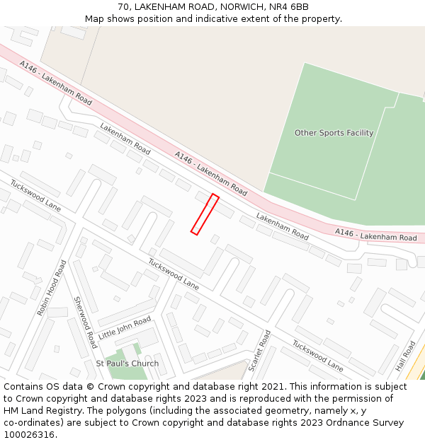 70, LAKENHAM ROAD, NORWICH, NR4 6BB: Location map and indicative extent of plot