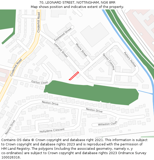 70, LEONARD STREET, NOTTINGHAM, NG6 8RR: Location map and indicative extent of plot