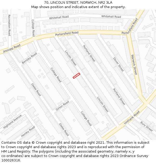 70, LINCOLN STREET, NORWICH, NR2 3LA: Location map and indicative extent of plot