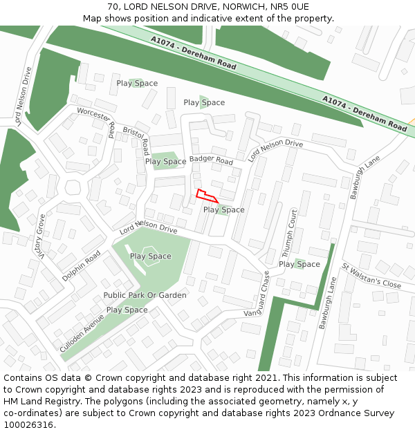 70, LORD NELSON DRIVE, NORWICH, NR5 0UE: Location map and indicative extent of plot