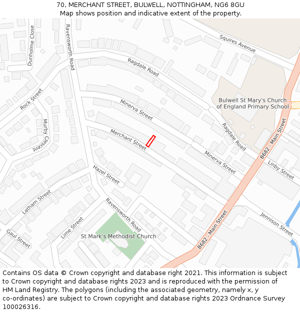 70, MERCHANT STREET, BULWELL, NOTTINGHAM, NG6 8GU: Location map and indicative extent of plot