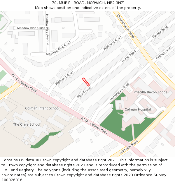 70, MURIEL ROAD, NORWICH, NR2 3NZ: Location map and indicative extent of plot