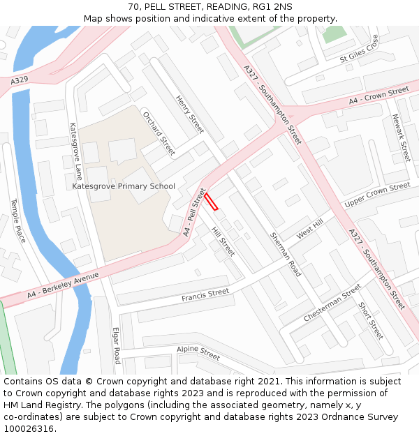 70, PELL STREET, READING, RG1 2NS: Location map and indicative extent of plot