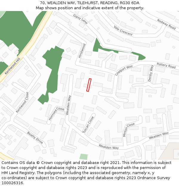 70, WEALDEN WAY, TILEHURST, READING, RG30 6DA: Location map and indicative extent of plot