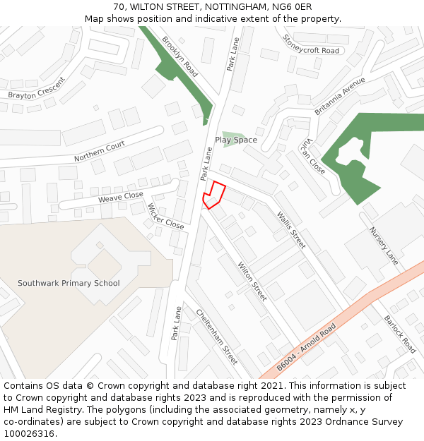 70, WILTON STREET, NOTTINGHAM, NG6 0ER: Location map and indicative extent of plot