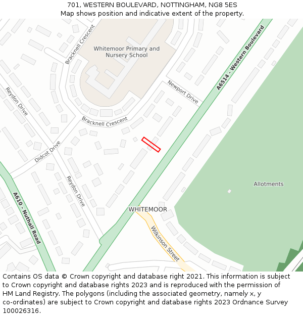 701, WESTERN BOULEVARD, NOTTINGHAM, NG8 5ES: Location map and indicative extent of plot