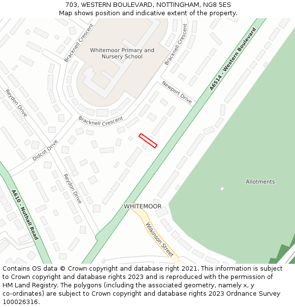 703, WESTERN BOULEVARD, NOTTINGHAM, NG8 5ES: Location map and indicative extent of plot