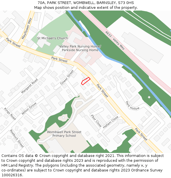 70A, PARK STREET, WOMBWELL, BARNSLEY, S73 0HS: Location map and indicative extent of plot