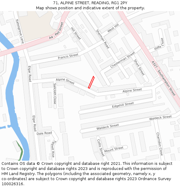 71, ALPINE STREET, READING, RG1 2PY: Location map and indicative extent of plot
