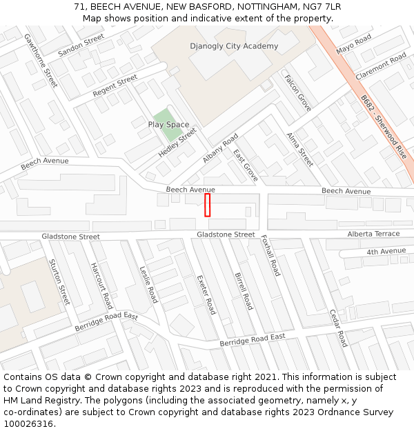 71, BEECH AVENUE, NEW BASFORD, NOTTINGHAM, NG7 7LR: Location map and indicative extent of plot