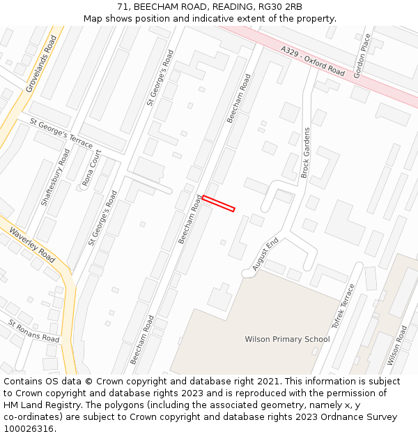 71, BEECHAM ROAD, READING, RG30 2RB: Location map and indicative extent of plot