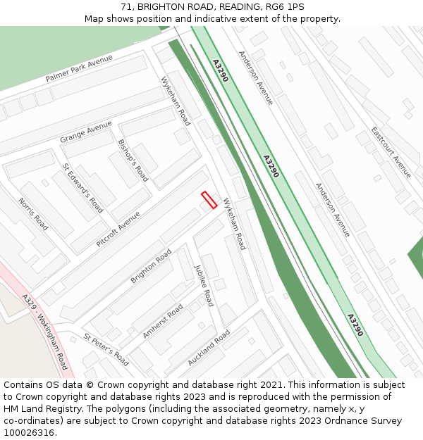 71, BRIGHTON ROAD, READING, RG6 1PS: Location map and indicative extent of plot