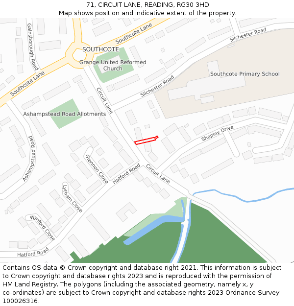 71, CIRCUIT LANE, READING, RG30 3HD: Location map and indicative extent of plot