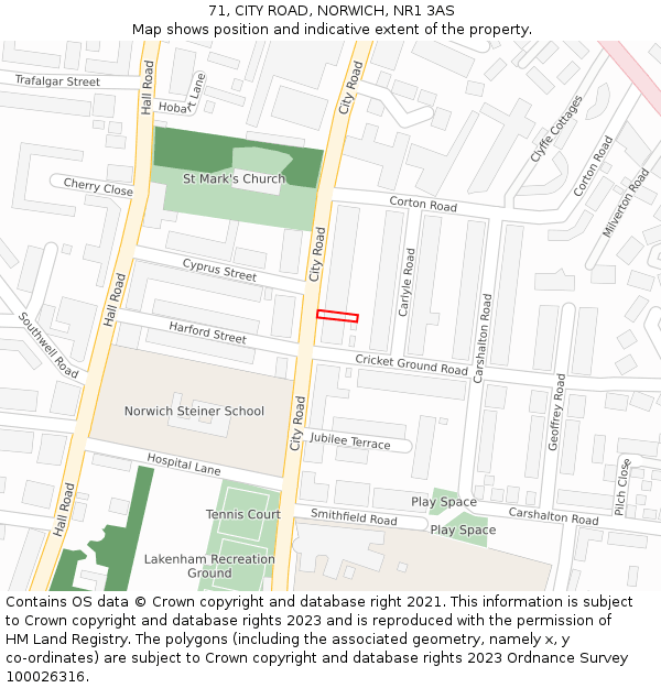 71, CITY ROAD, NORWICH, NR1 3AS: Location map and indicative extent of plot