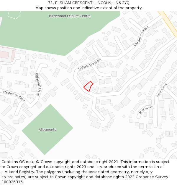 71, ELSHAM CRESCENT, LINCOLN, LN6 3YQ: Location map and indicative extent of plot