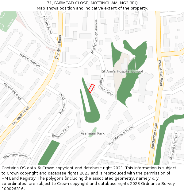 71, FAIRMEAD CLOSE, NOTTINGHAM, NG3 3EQ: Location map and indicative extent of plot