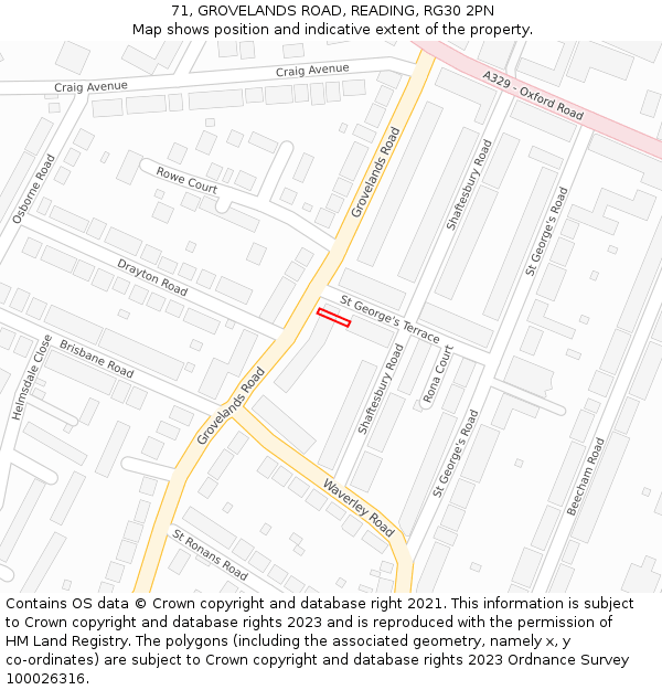 71, GROVELANDS ROAD, READING, RG30 2PN: Location map and indicative extent of plot