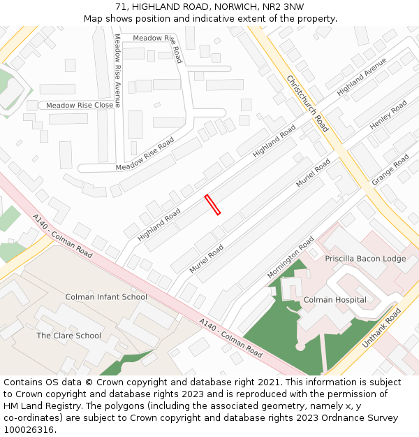 71, HIGHLAND ROAD, NORWICH, NR2 3NW: Location map and indicative extent of plot