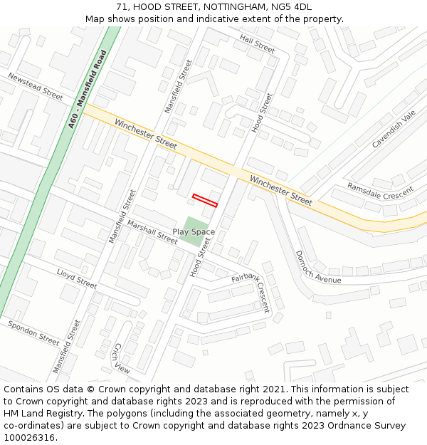 71, HOOD STREET, NOTTINGHAM, NG5 4DL: Location map and indicative extent of plot