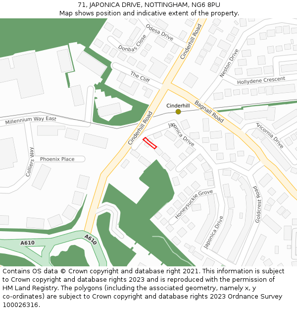 71, JAPONICA DRIVE, NOTTINGHAM, NG6 8PU: Location map and indicative extent of plot