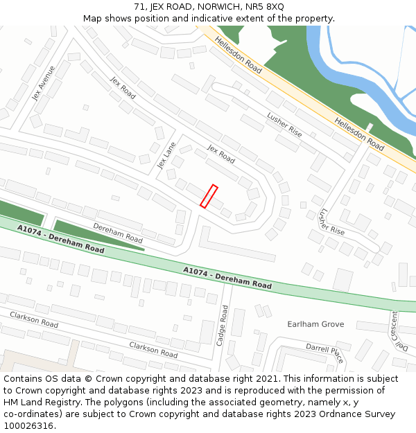 71, JEX ROAD, NORWICH, NR5 8XQ: Location map and indicative extent of plot