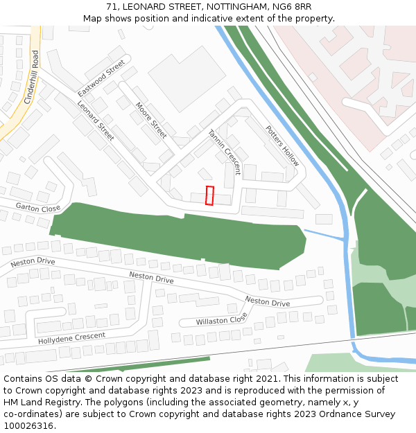 71, LEONARD STREET, NOTTINGHAM, NG6 8RR: Location map and indicative extent of plot