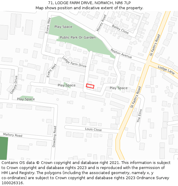 71, LODGE FARM DRIVE, NORWICH, NR6 7LP: Location map and indicative extent of plot