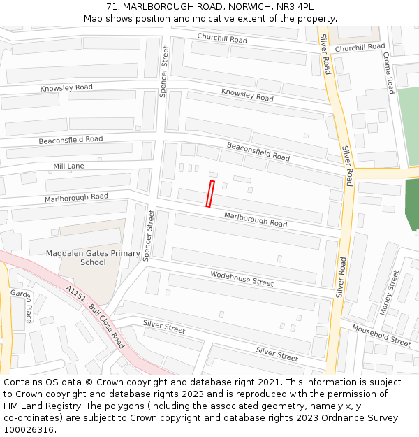 71, MARLBOROUGH ROAD, NORWICH, NR3 4PL: Location map and indicative extent of plot