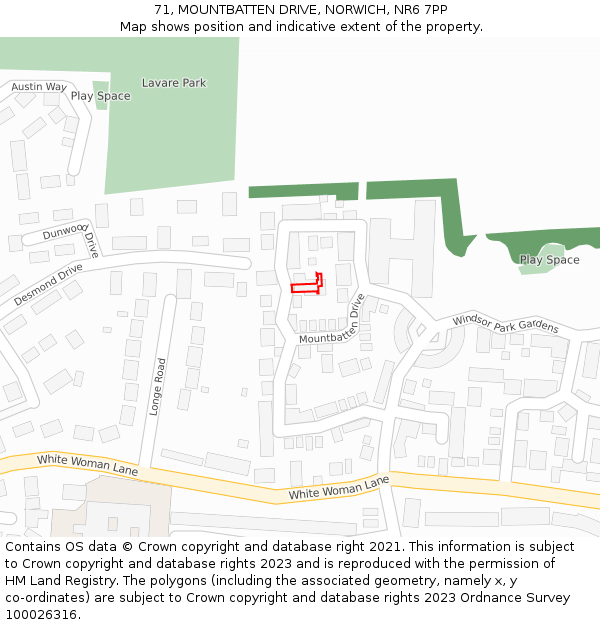 71, MOUNTBATTEN DRIVE, NORWICH, NR6 7PP: Location map and indicative extent of plot