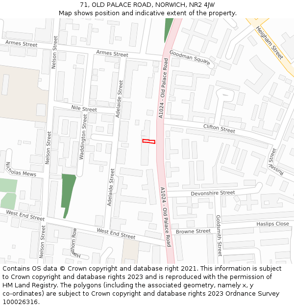 71, OLD PALACE ROAD, NORWICH, NR2 4JW: Location map and indicative extent of plot