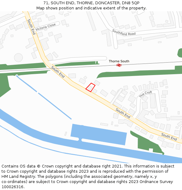 71, SOUTH END, THORNE, DONCASTER, DN8 5QP: Location map and indicative extent of plot