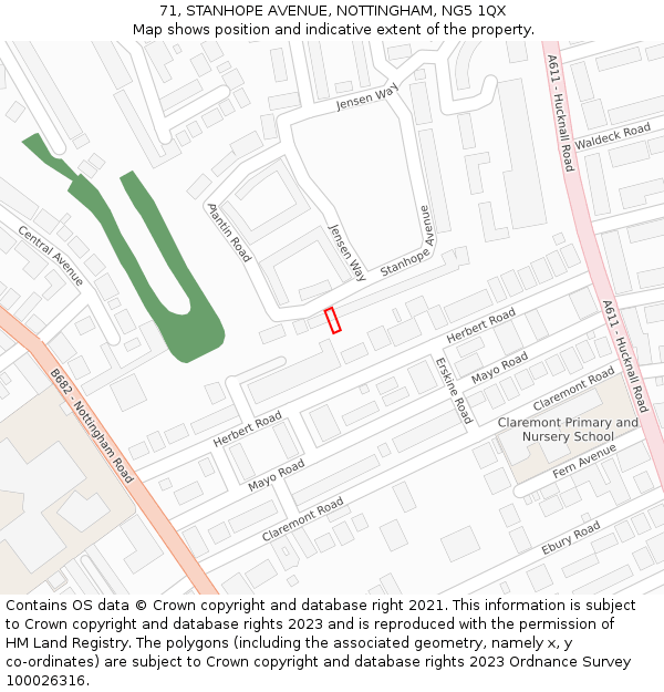 71, STANHOPE AVENUE, NOTTINGHAM, NG5 1QX: Location map and indicative extent of plot