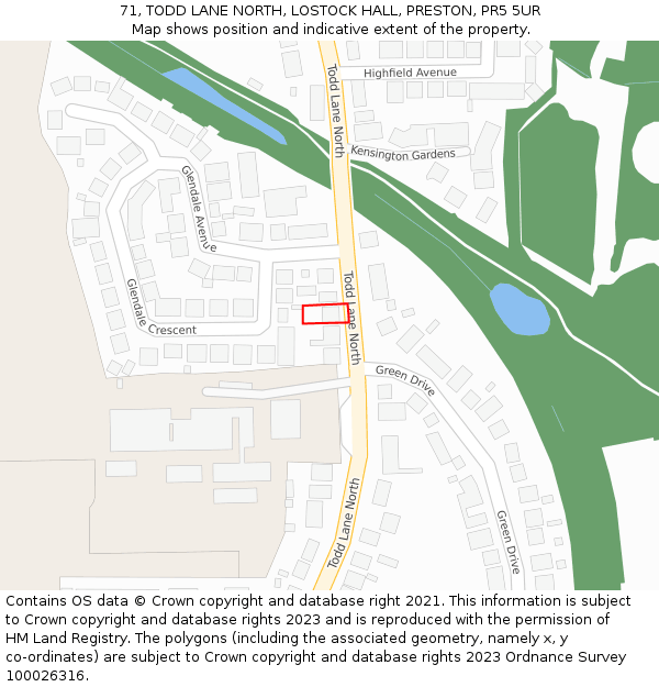 71, TODD LANE NORTH, LOSTOCK HALL, PRESTON, PR5 5UR: Location map and indicative extent of plot