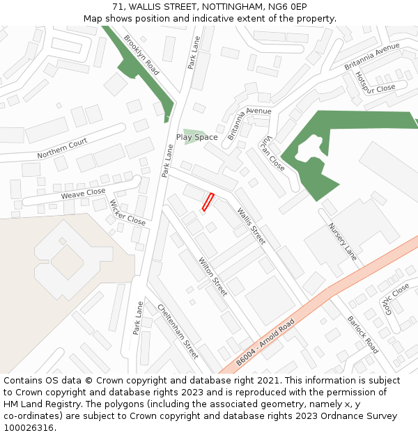 71, WALLIS STREET, NOTTINGHAM, NG6 0EP: Location map and indicative extent of plot