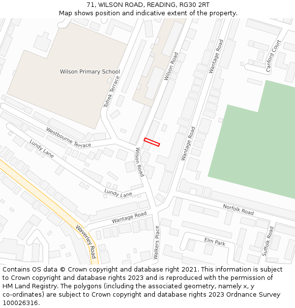 71, WILSON ROAD, READING, RG30 2RT: Location map and indicative extent of plot