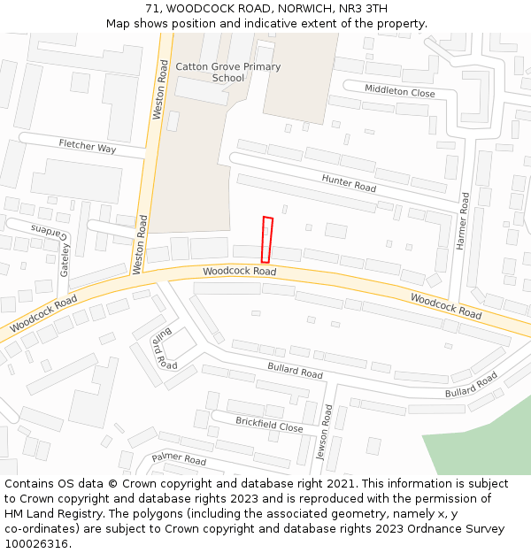 71, WOODCOCK ROAD, NORWICH, NR3 3TH: Location map and indicative extent of plot