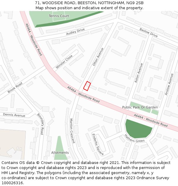 71, WOODSIDE ROAD, BEESTON, NOTTINGHAM, NG9 2SB: Location map and indicative extent of plot