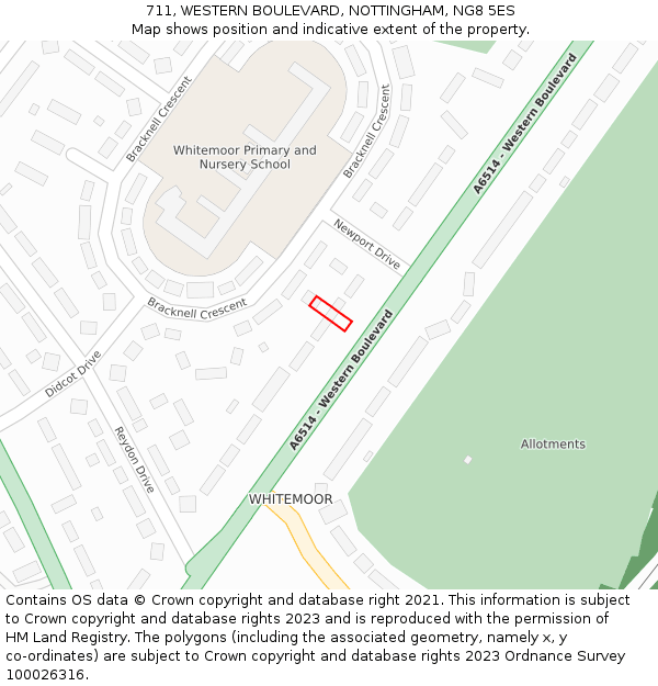 711, WESTERN BOULEVARD, NOTTINGHAM, NG8 5ES: Location map and indicative extent of plot