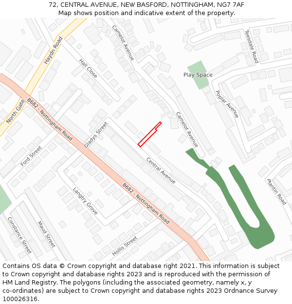 72, CENTRAL AVENUE, NEW BASFORD, NOTTINGHAM, NG7 7AF: Location map and indicative extent of plot