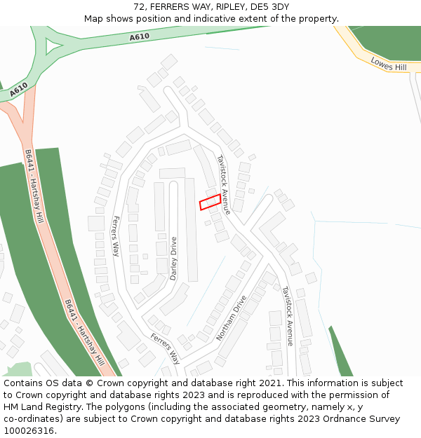 72, FERRERS WAY, RIPLEY, DE5 3DY: Location map and indicative extent of plot