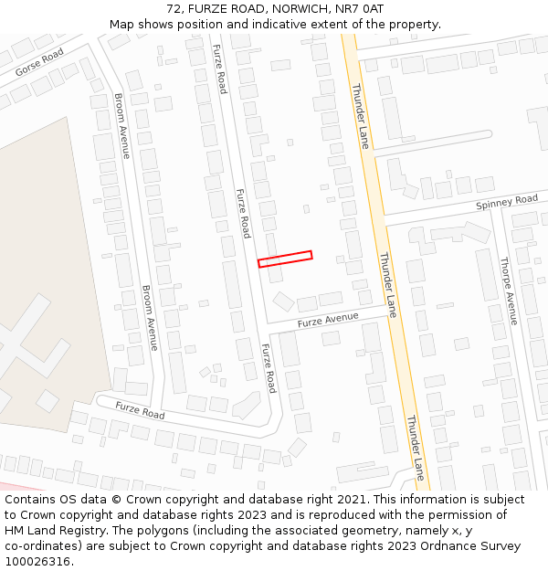 72, FURZE ROAD, NORWICH, NR7 0AT: Location map and indicative extent of plot