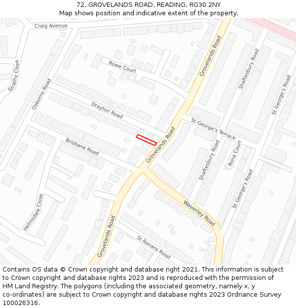 72, GROVELANDS ROAD, READING, RG30 2NY: Location map and indicative extent of plot