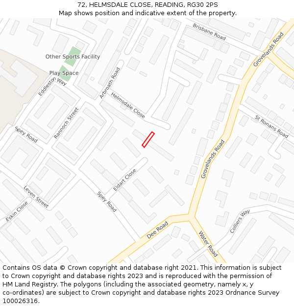 72, HELMSDALE CLOSE, READING, RG30 2PS: Location map and indicative extent of plot