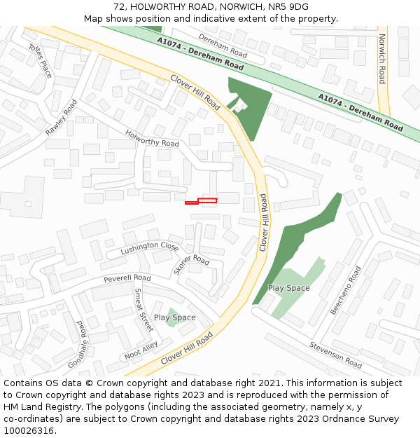 72, HOLWORTHY ROAD, NORWICH, NR5 9DG: Location map and indicative extent of plot