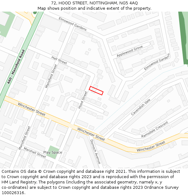 72, HOOD STREET, NOTTINGHAM, NG5 4AQ: Location map and indicative extent of plot